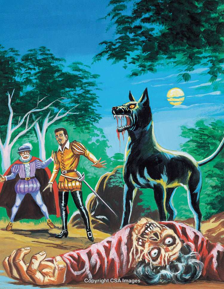 Illustration of an Intense Encounter Featuring a Dog in a Forest Clearing