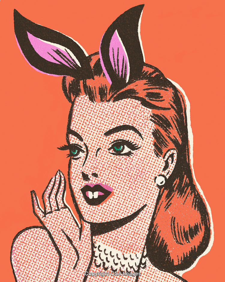 Vintage Pop Art Styled Illustration of a Woman With Bunny Ears Accessory