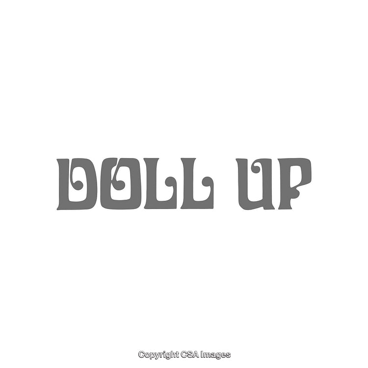 Decorative Gray Typography Reading 'Doll Up' with Unique Letter Styling