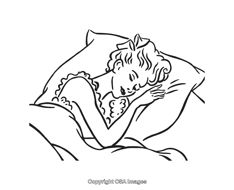 Black and White Line Art of a Woman Sleeping Peacefully
