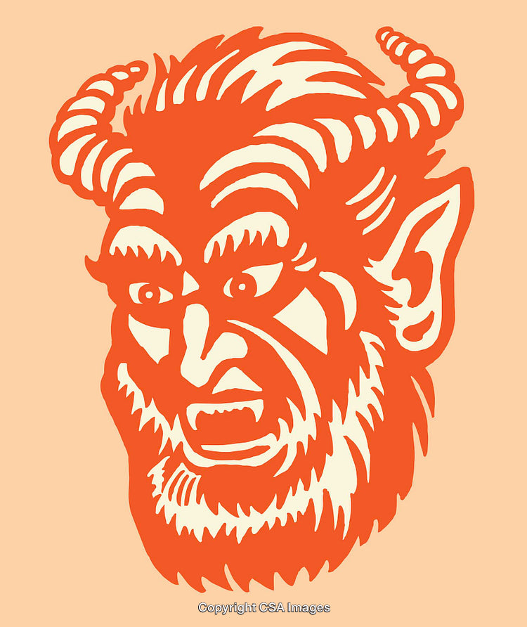 Vivid Orange Line Art Illustration of a Mythical Horned Creature Face