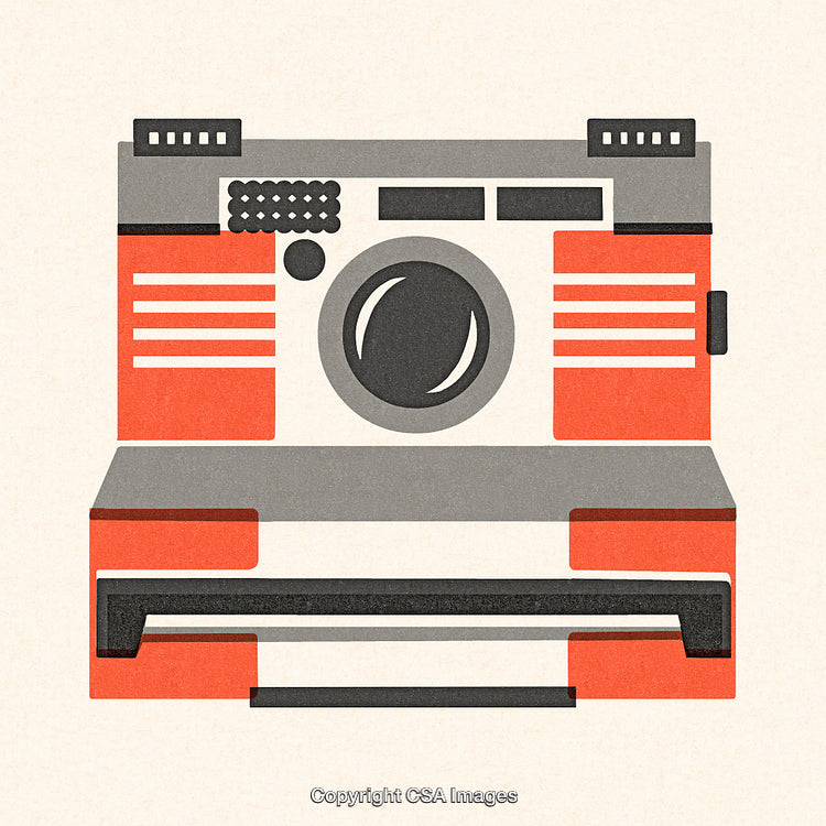 Illustration of a Retro Instant Camera in Bold Colors