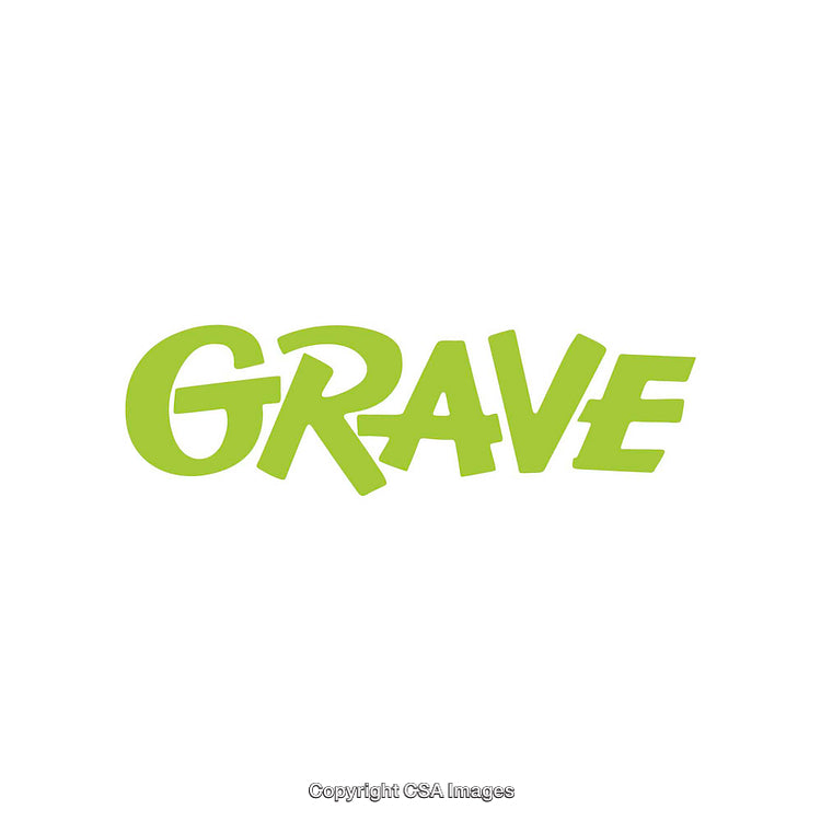 Green Bold Text GRAVE in Playful Style on White Background