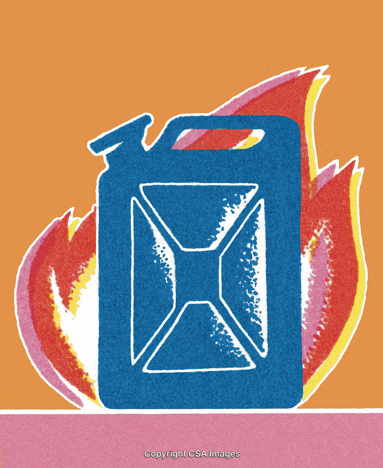 Artistic Illustration of a Fuel Can Against a Fire Background