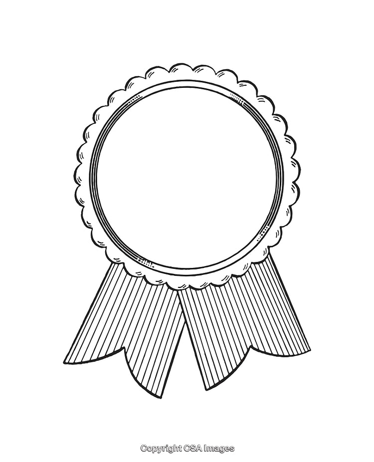 Black and White Line Art Illustration of a Prize Ribbon Emblem