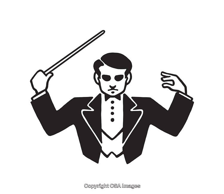 Conductor Leading Music Performance in Elegant Suit and Baton Illustration