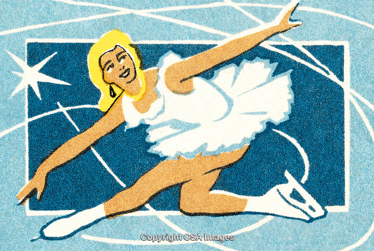 Vintage Illustration of a Graceful Ice Skater in Action on Ice