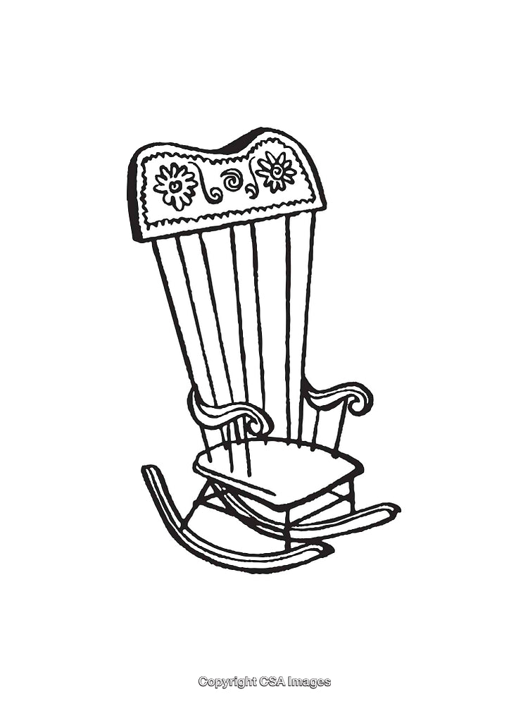 Detailed Black and White Line Art of a Wooden Rocking Chair