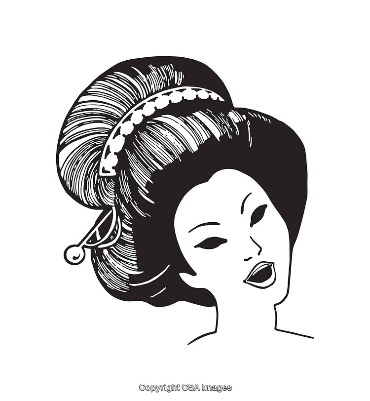 Black and White Line Art of a Traditional Geisha Portrait