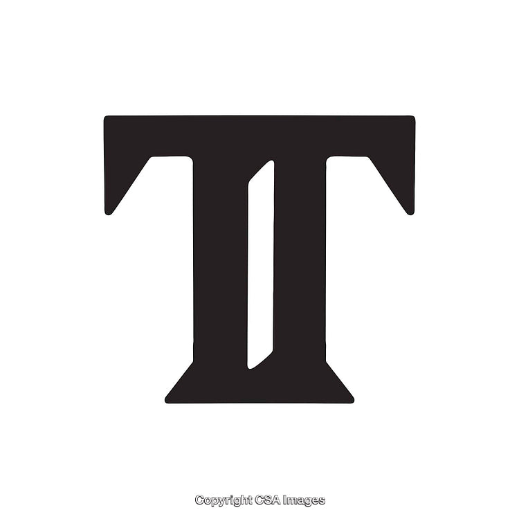 Vintage Serif Style Letter T on White Background