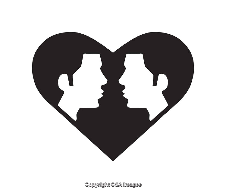 Black and White Art Depicting Two Faces as a Heart Symbol