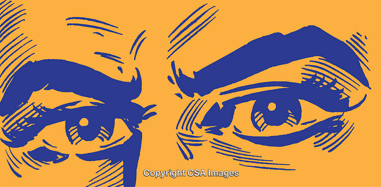 Bold Eyebrows and Eyes Illustration in Pop Art Style on Orange Background