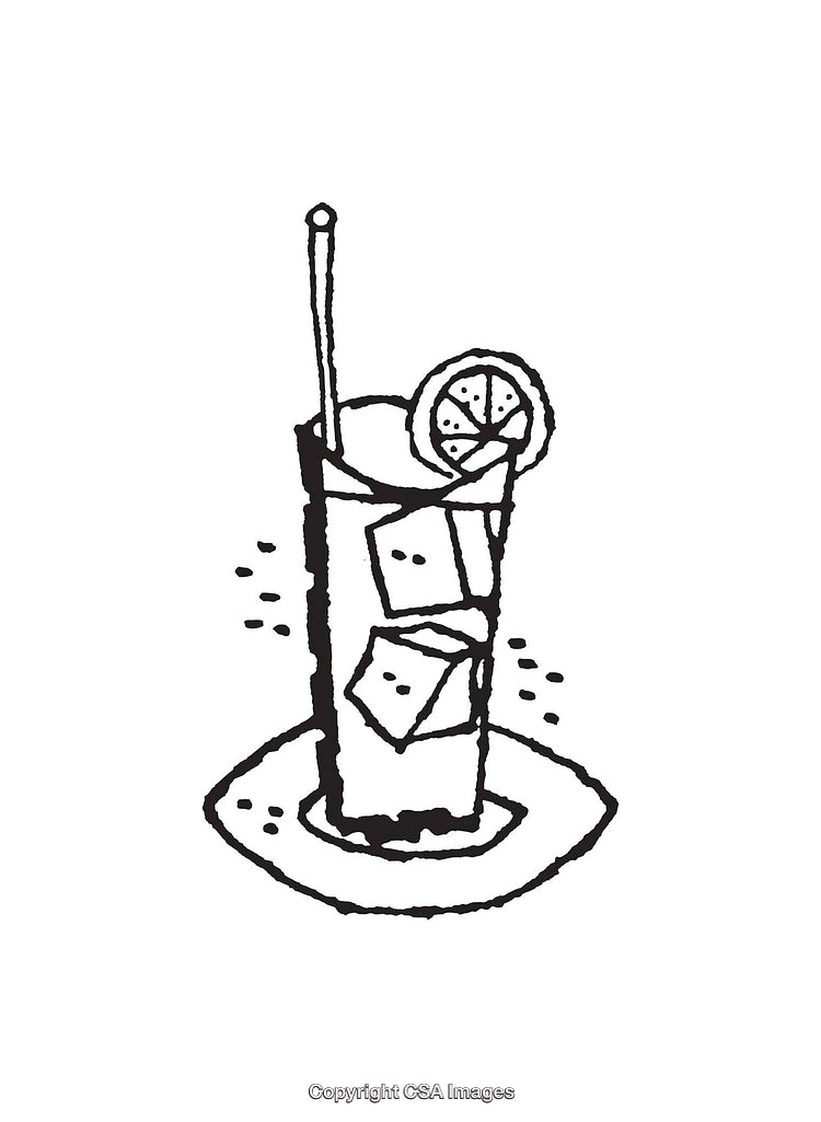 Black and White Line Drawing Illustration of a Tall Beverage Glass