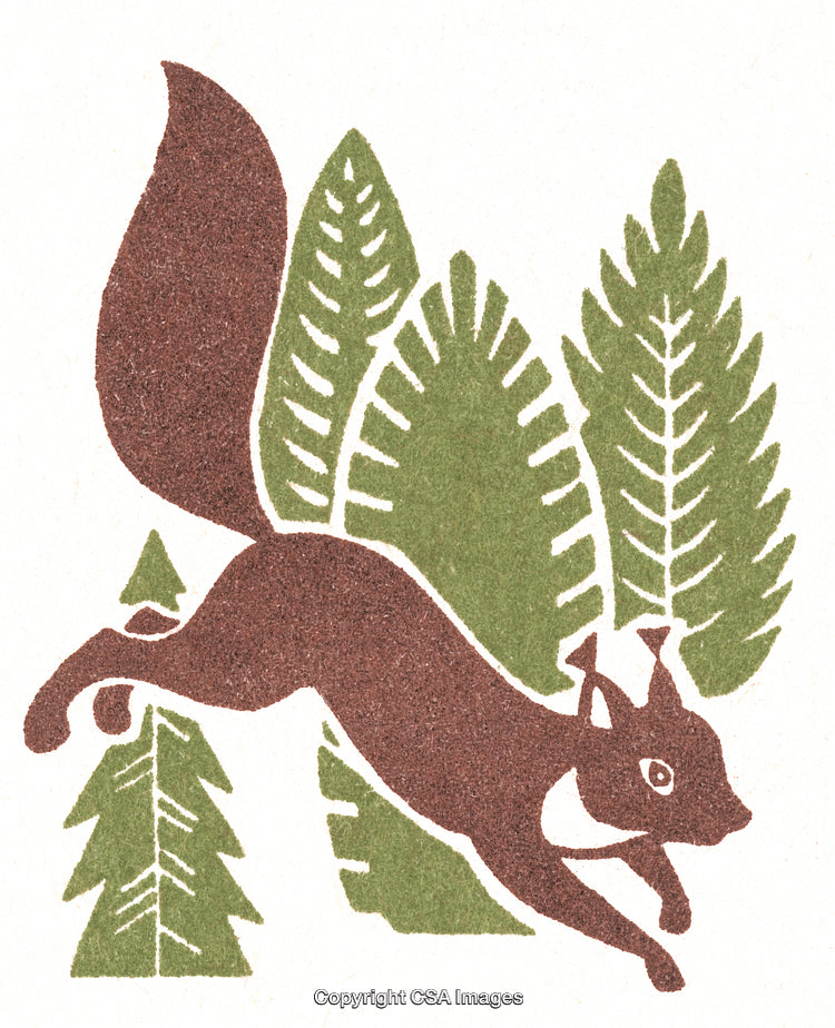 Playful Squirrel in a Forest of Stylized Greenery Artwork