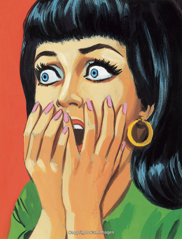 Surprised Woman in Retro Artwork with Bright and Expressive Features