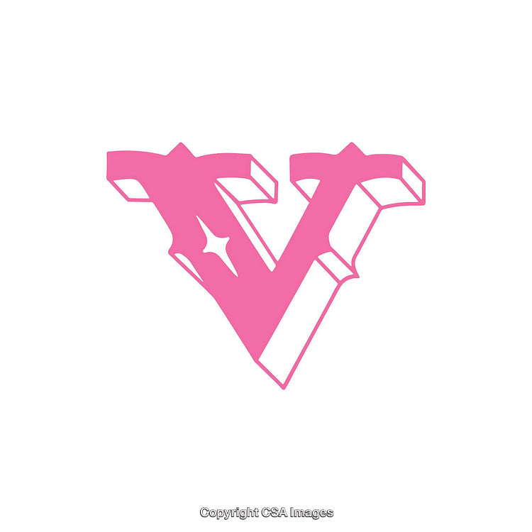 Pink Stylized Letter V with Decorative Details on White Background