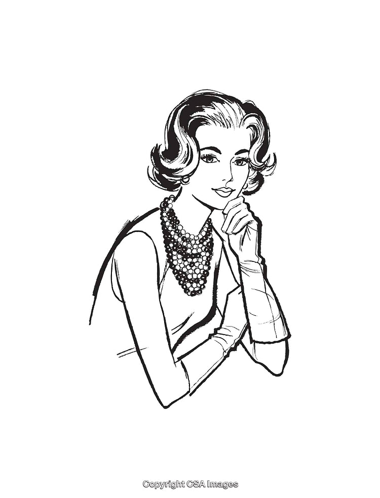 Elegant Line Art Illustration of a Woman with Jewelry and Gloves
