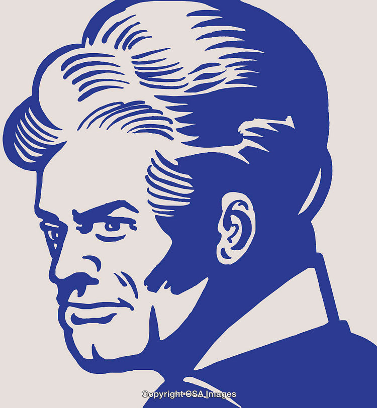 Vintage Stylized Portrait Illustration of a Man in Bold Monochrome Style