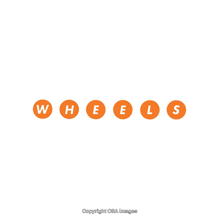 Minimalist Orange Circle Design with Text Reading 'Wheels' in Capital Letters