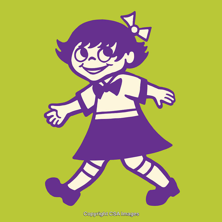 Colorful Illustration of a Playful Girl in Retro Style Artwork