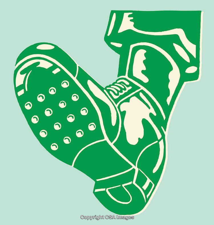 Green Line Art Illustration of Shoe with Patterned Design on Sole