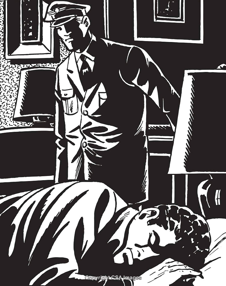 Monochromatic Illustration of Two Men in a Vintage Settings