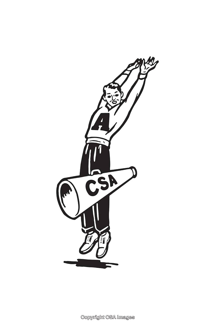Retro Cheerleader Illustration With Megaphone in Monochrome Style