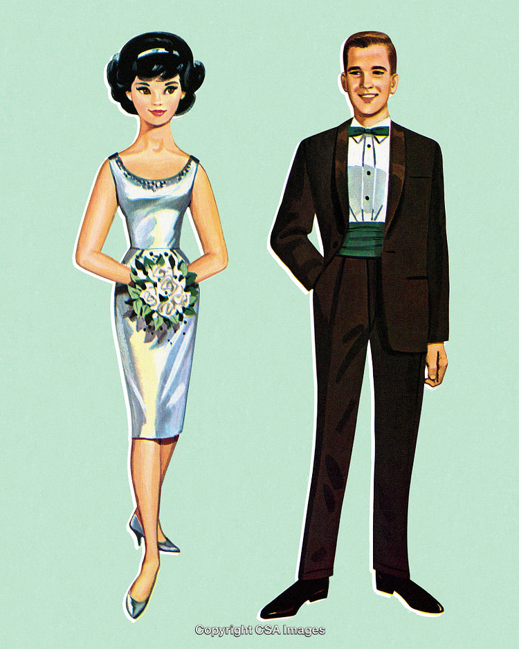Vintage Illustration of a Formal Couple in Elegant Evening Attire