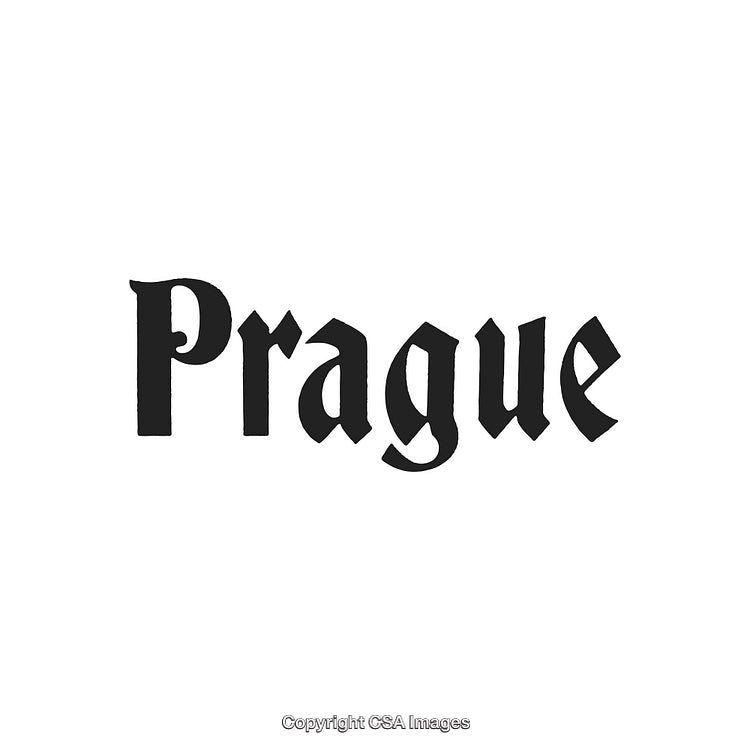 Blackletter Typography Displaying the Word Prague on a White Background