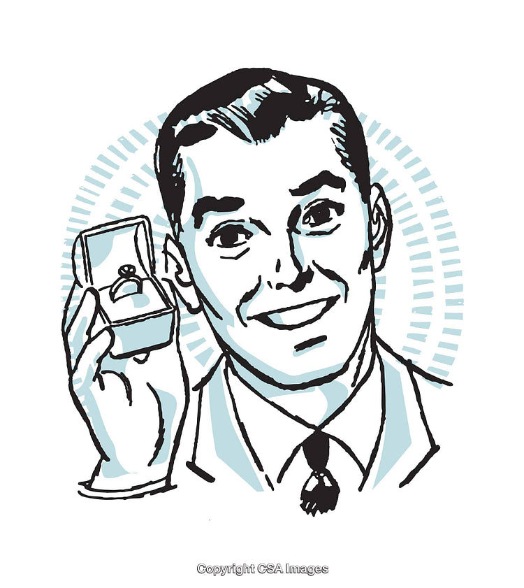 Retro Illustration of a Smiling Man Holding a Ring Box