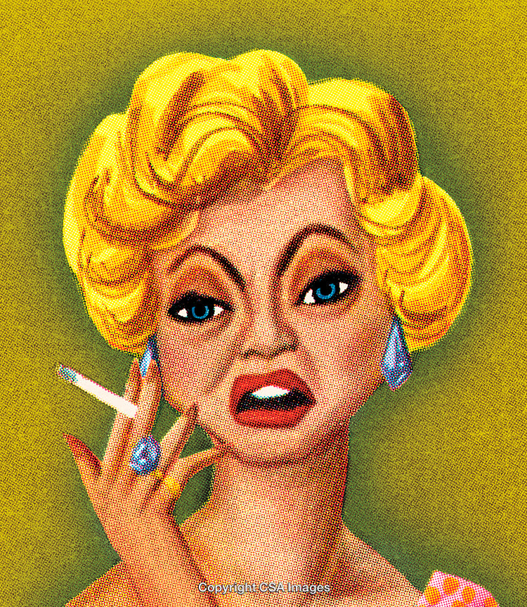 Vintage Pop Art Illustration of Glamorous Woman with Expression and Cigarette