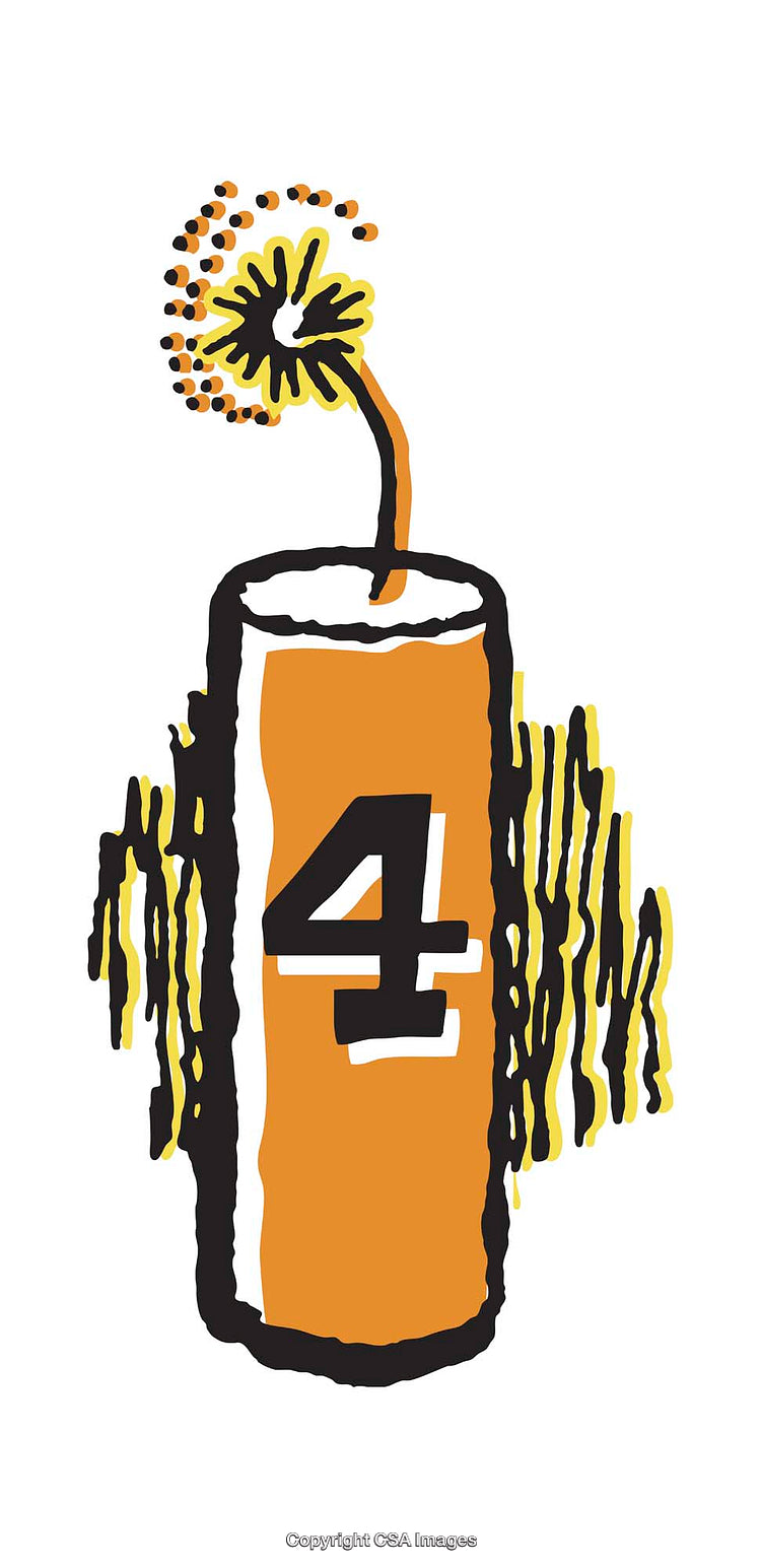 Colorful Number Four Illustration with Symbolic Dynamite Stick Representation