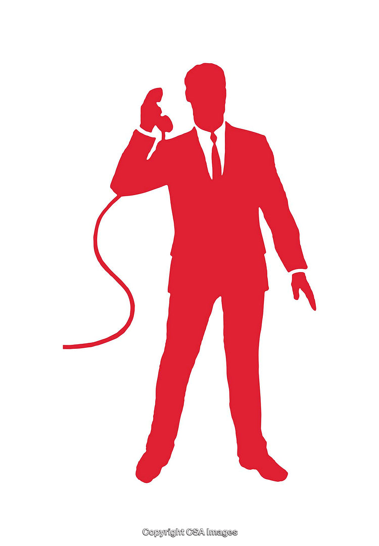 Red Silhouette of a Businessman Talking on a Corded Phone