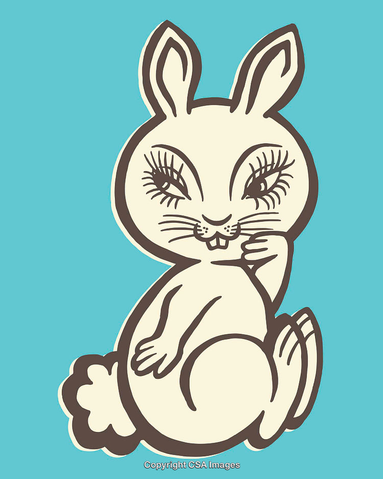 Whimsical Line Art Illustration of a Bunny on a Colorful Background