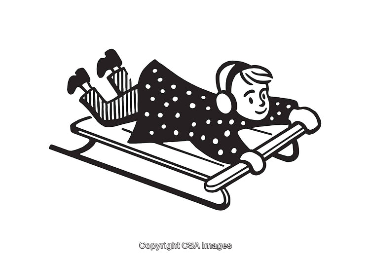 Illustration of a Child Sledding Downhill in Winter Season
