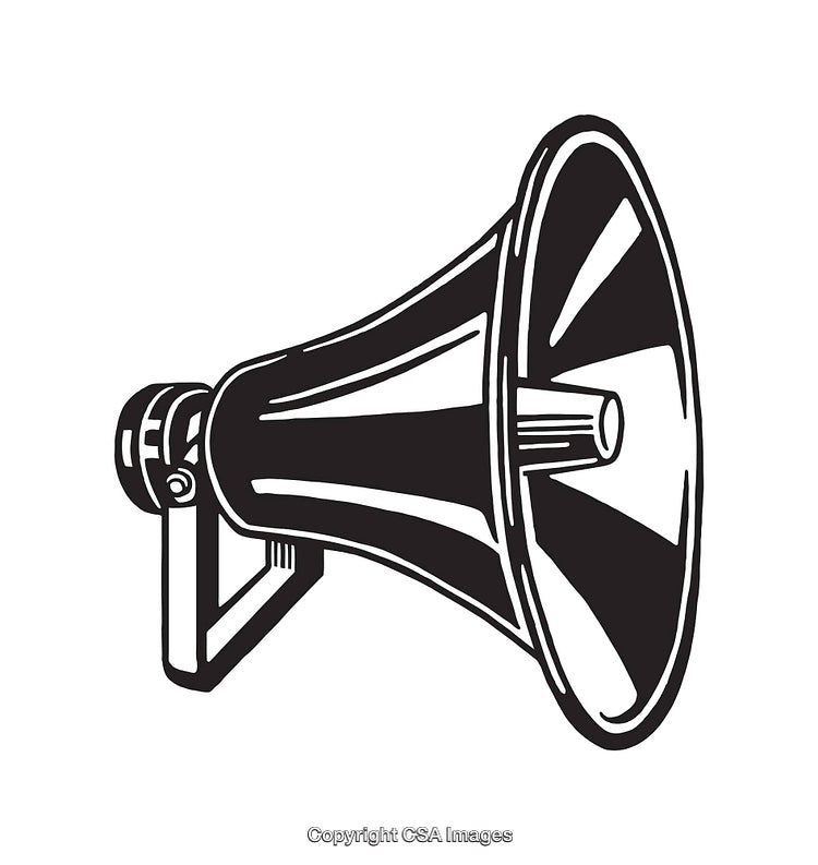 Black and White Line Art of Megaphone Drawing, Retro Style