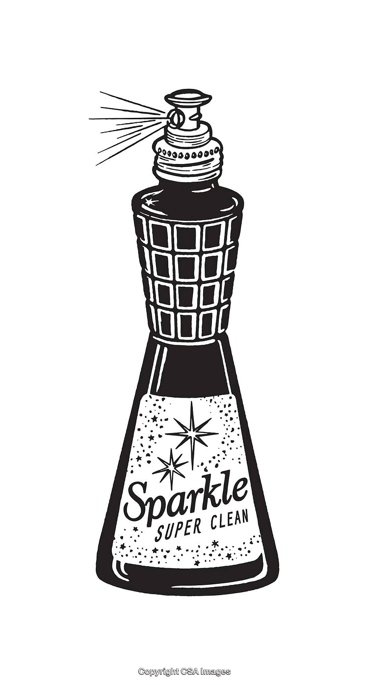 Vintage Black And White Illustrated Sparkle Spray Bottle Design