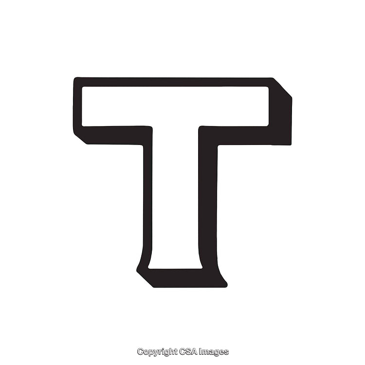 Bold Black Letter T on a White Background in Simple Style