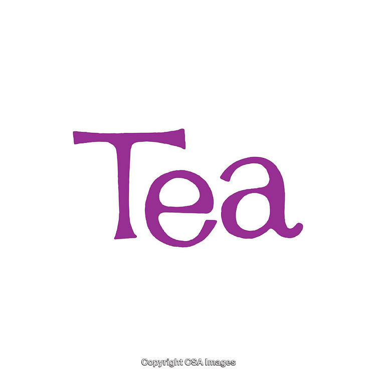 Purple Stylized Text Depicting the Word Tea on White Background