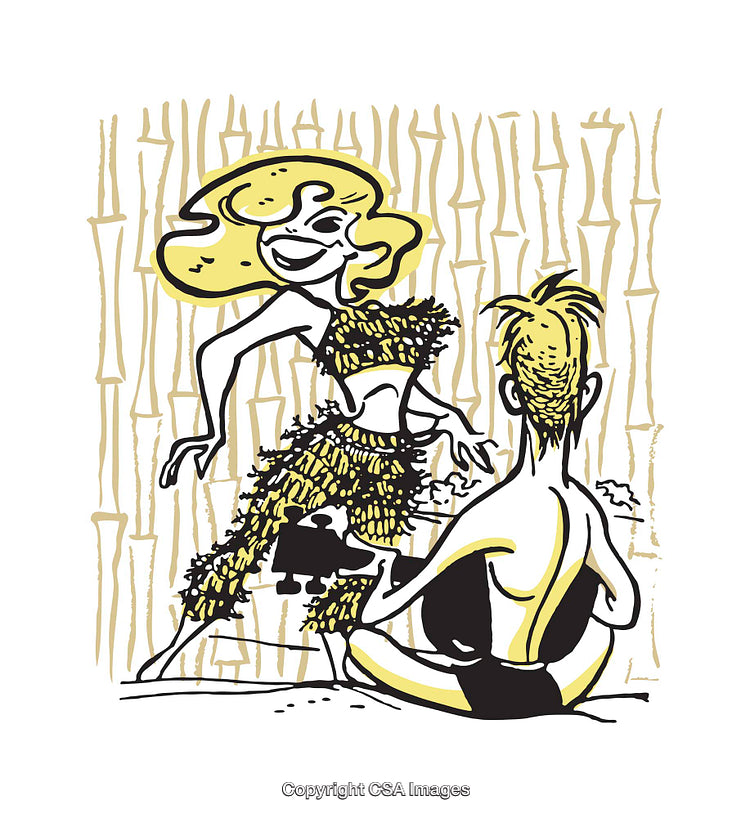 Retro Cartoon of Lounge Scene with Music and Dancing Couple