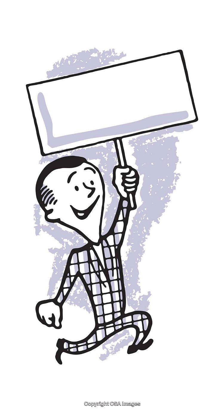 Whimsical Character Holding a Blank Sign with a Cheerful Expression