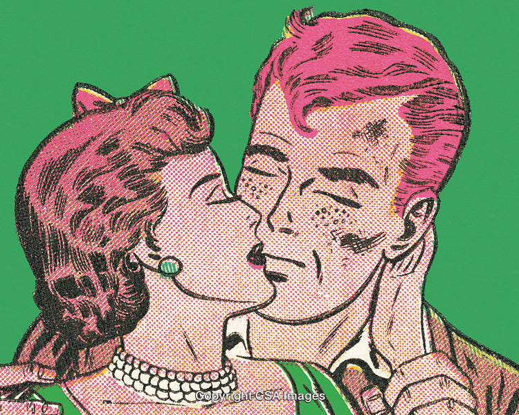 Retro Comic Illustration of a Romantic Couple Sharing an Intimate Moment