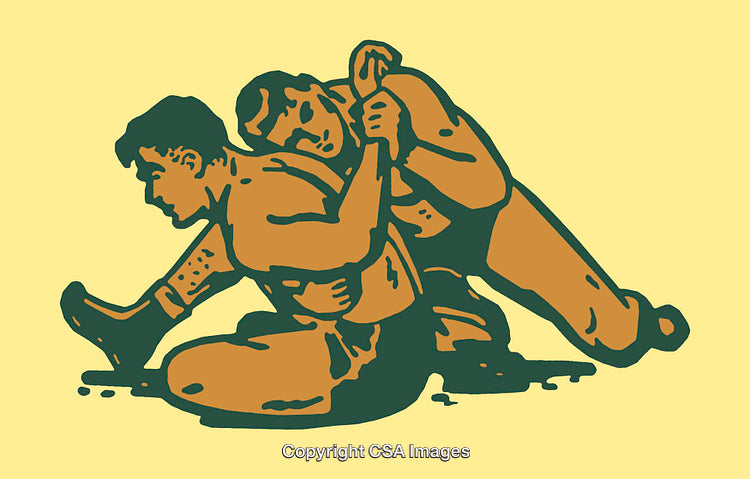 Vintage Illustration of Two Wrestling Figures in a Dynamic Pose
