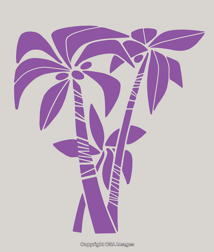 Purple Simplistic Line Art Illustration of Tropical Palm Tree Silhouette