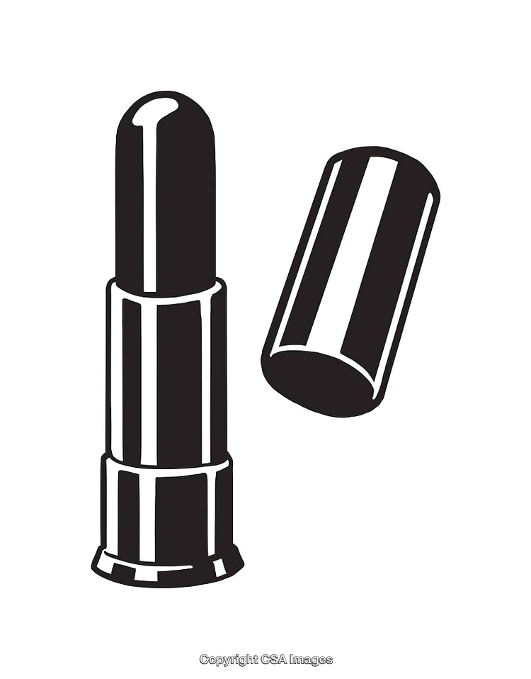 Black and White Line Art Illustration of a Lipstick Tube and Cap