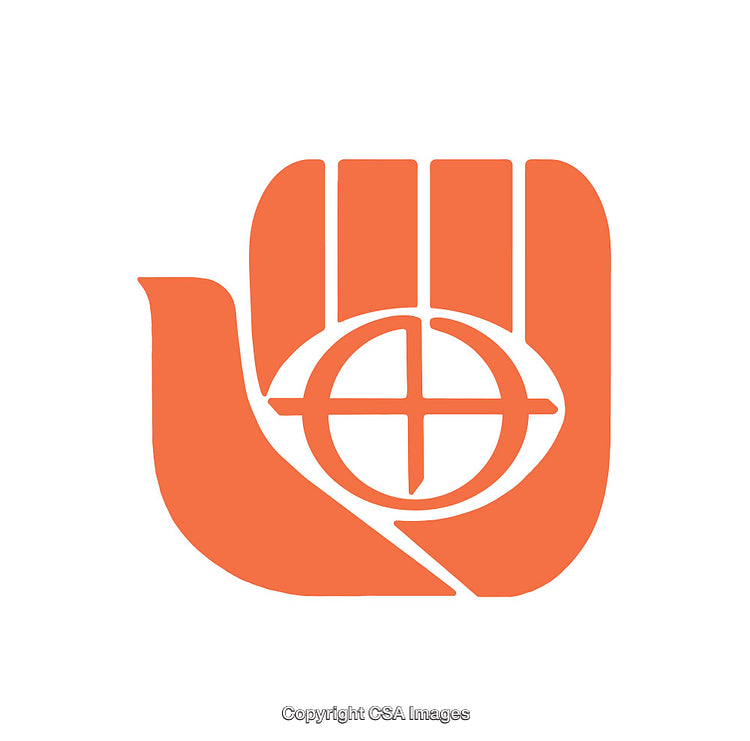Abstract Icon Featuring Hand Shape and Geometric Symbol in Orange Color