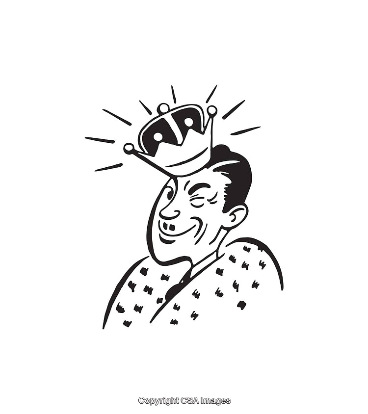 Vintage Black and White Illustration of a Crowned Man