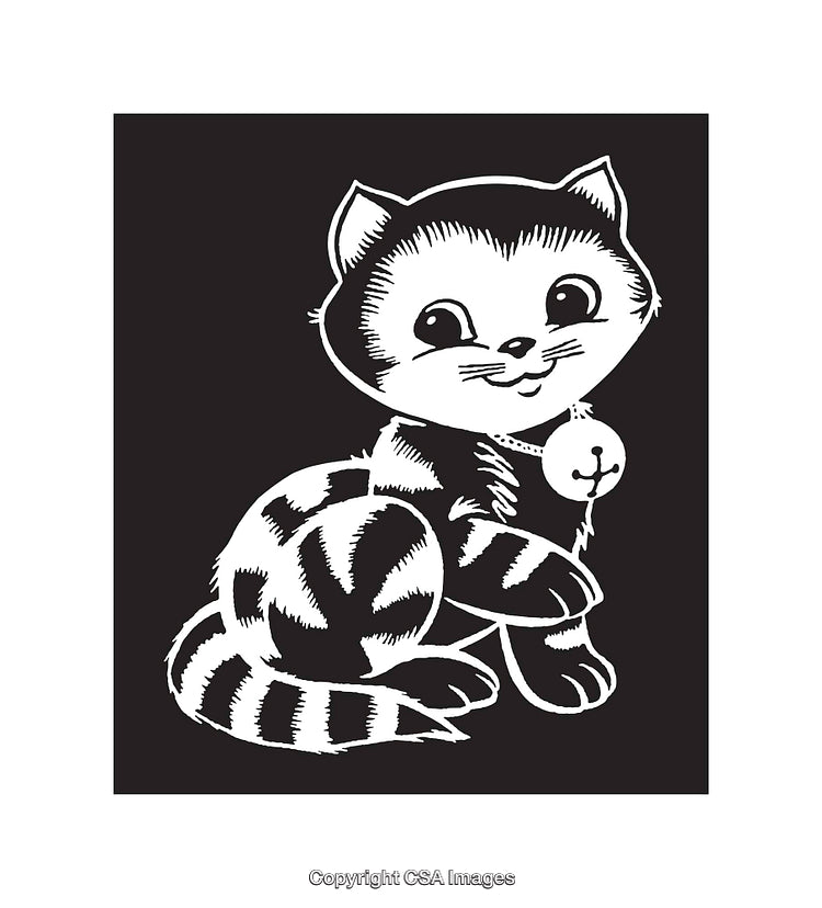 Adorable Black and White Line Art Illustration of a Playful Cat