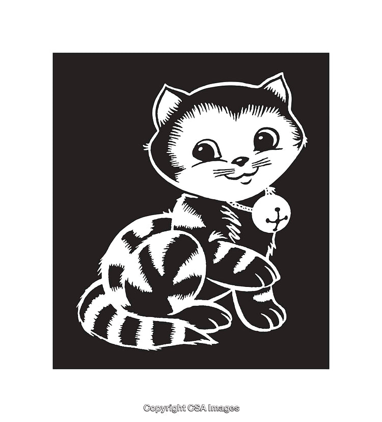 Adorable Black and White Line Art Illustration of a Playful Cat