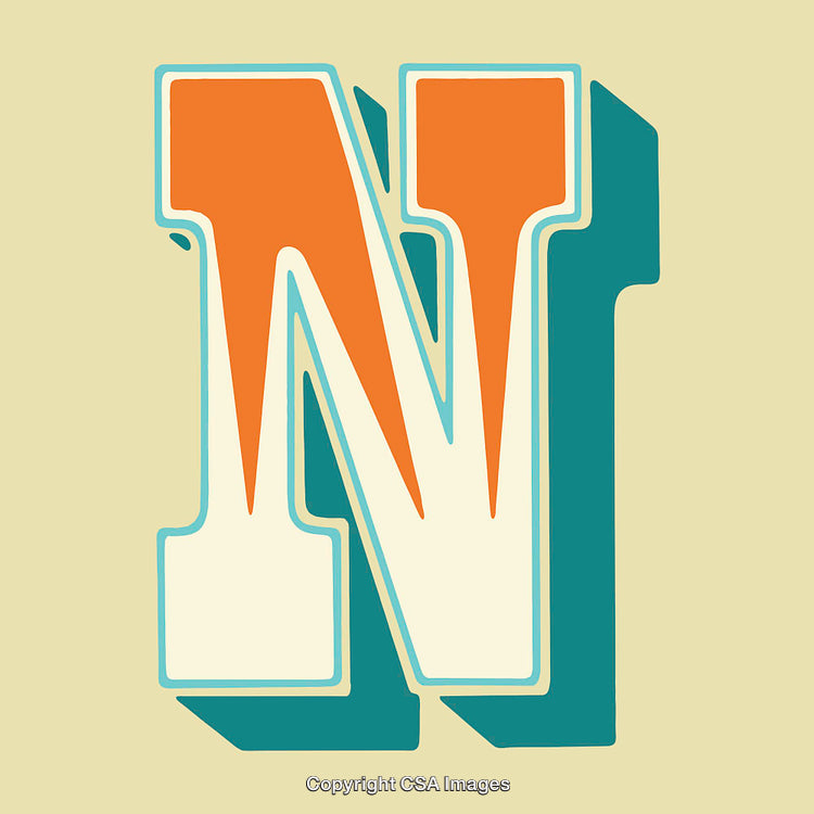 Decorative Letter N in Vibrant Colors with Retro Vibes
